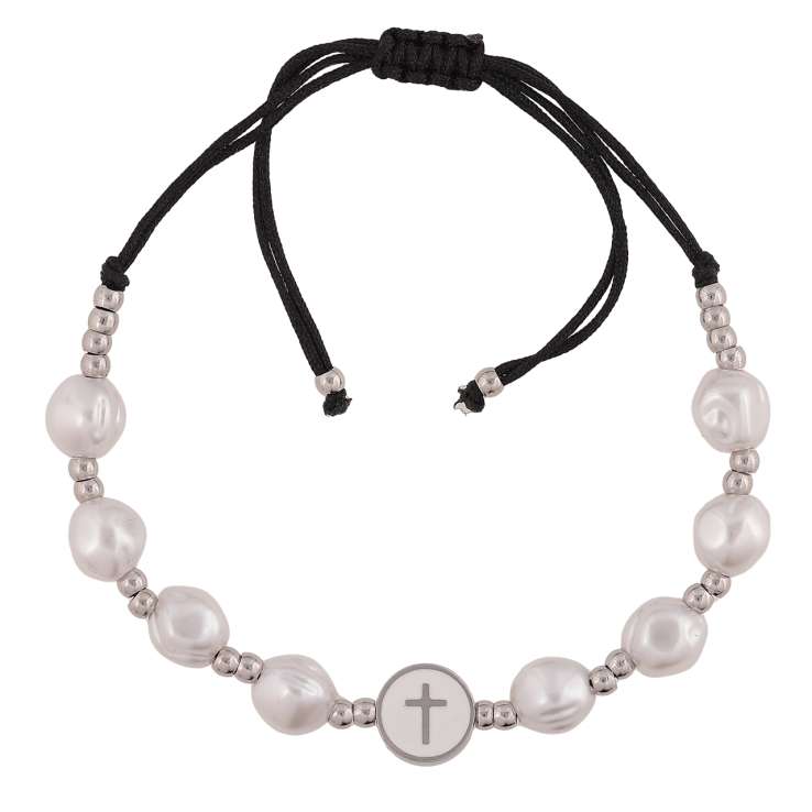 Браслет Xuping ТТМ Stainless Steel колір Родій «Чорний шнур з намистинами» довжина на затяжці 12-28смх 2-10мм фото №11