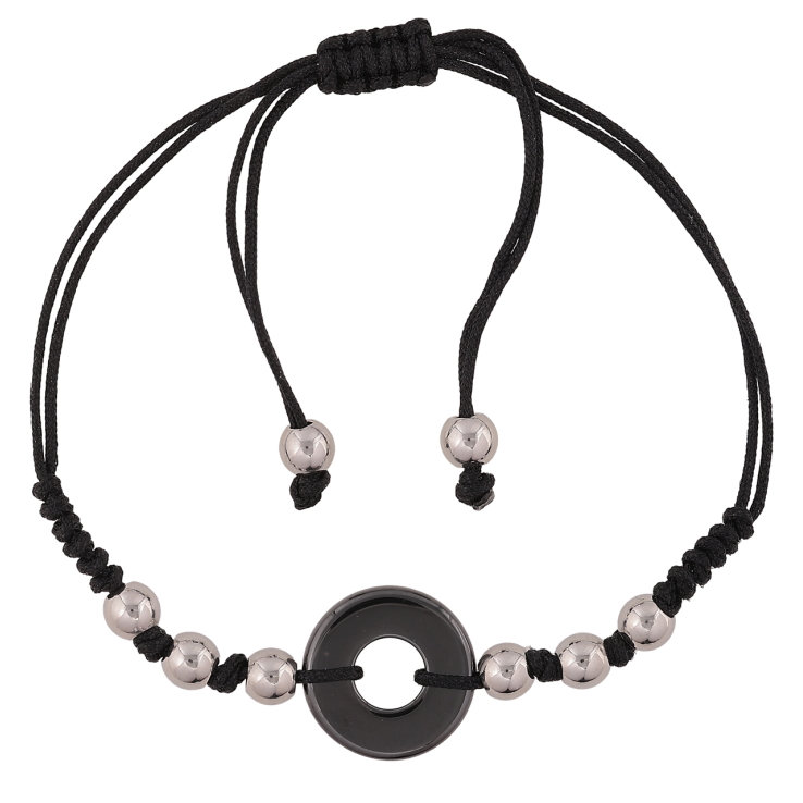 Браслет Xuping ТТМ Stainless Steel колір Родій «Чорний шнур з керамічним кільцем» довжина на затяжці 12-25 см х 2-15 мм фото №8