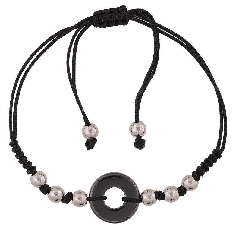 Браслет Xuping ТТМ Stainless Steel колір Родій «Чорний шнур з керамічним кільцем» довжина на затяжці 12-25 см х 2-15 мм фото №1