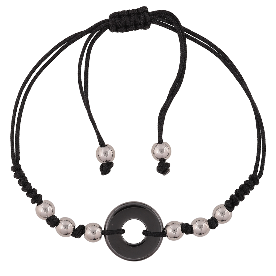 Браслет Xuping ТТМ Stainless Steel колір Родій «Чорний шнур з керамічним кільцем» довжина на затяжці 12-25 см х 2-15 мм фото №1