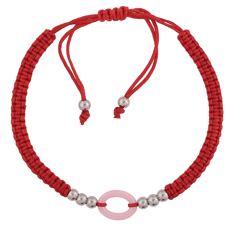 Браслет Xuping ТТМ Stainless Steel колір Родій «Червоний шнур з рожевим кільцем» затяжка 14-25м х 4-10мм фото №4