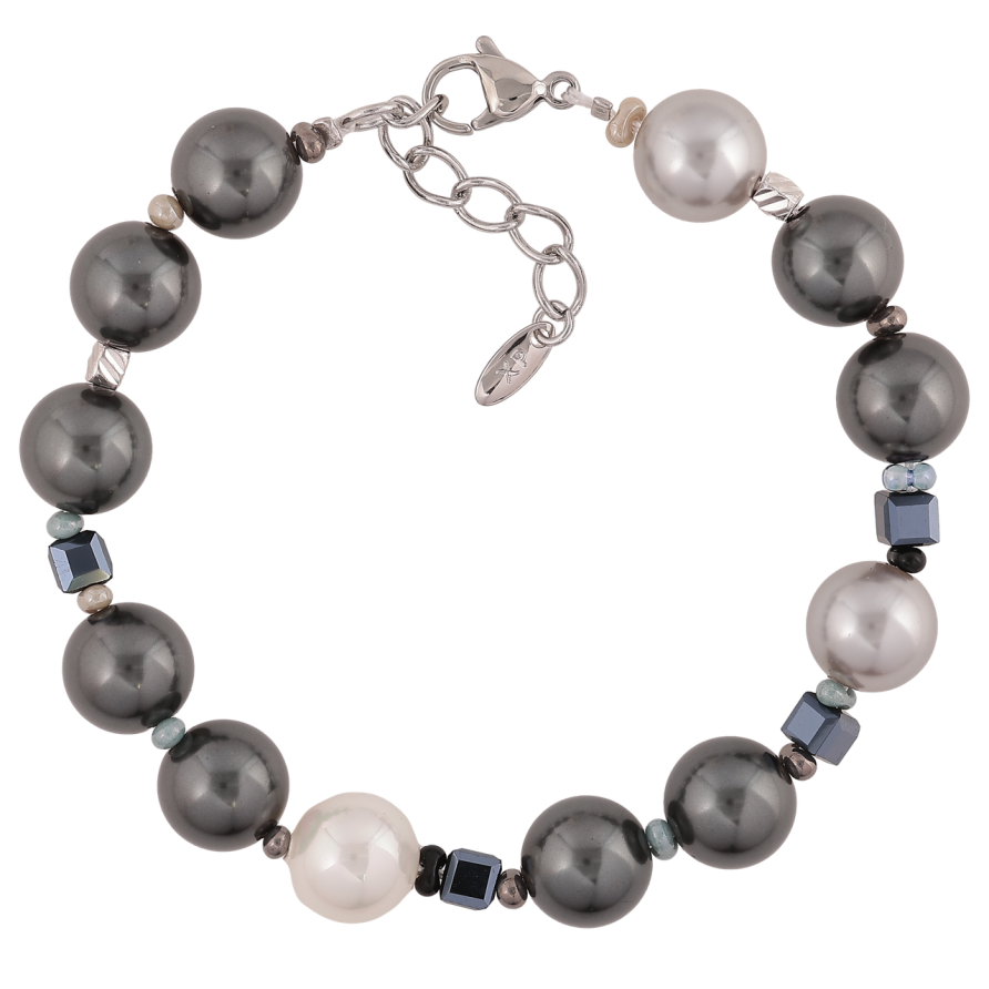 Браслет Xuping Родій «Чорно-сірі намистини» довжина з додатковим ланцюжком 19-22 см х 3-10 мм фото №1