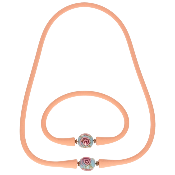 Набір Шнурок Браслет Xuping Родій Рожевий шнур каучуковий з декоративною застібкою шн.42смх4мм,бр.18см фото №6