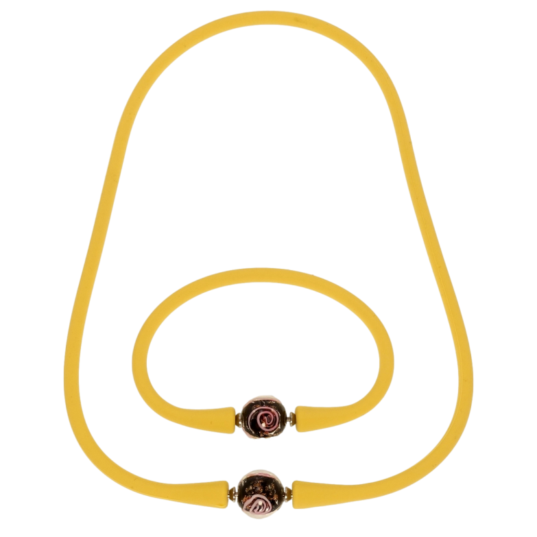 Набір Шнурок Браслет Xuping Родій Жовтий шнур каучуковий з декоративною застібкою шн.42смх4мм,бр. 18см фото №1 Набір Шнурок Браслет Xuping Родій Жовтий шнур каучуковий з декоративною застібкою шн.42смх4мм,бр. 18см фото №1