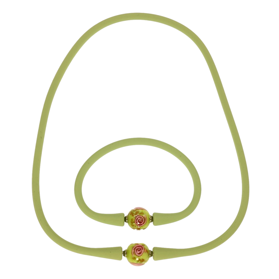 Набір Шнурок Браслет Xuping Родій Світло-зелений шнур каучуковий з декоративною застібкою шн.42смх4мм,бр. фото №1