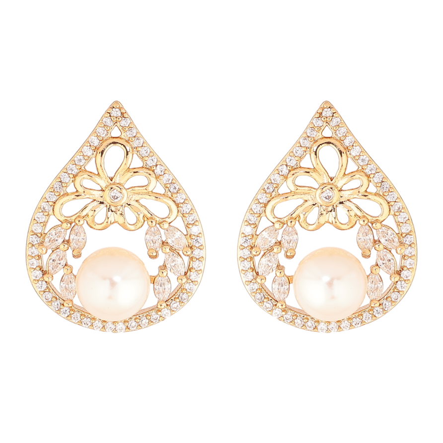 Серьги Xuping Позолота 18K пусеты Капельки с инкрустацией кристаллами и жемчужинами фото №1