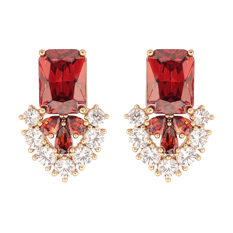 Сережки Xuping Позолота 18K пусети «Візерунок з червоних кристалів» фото №1