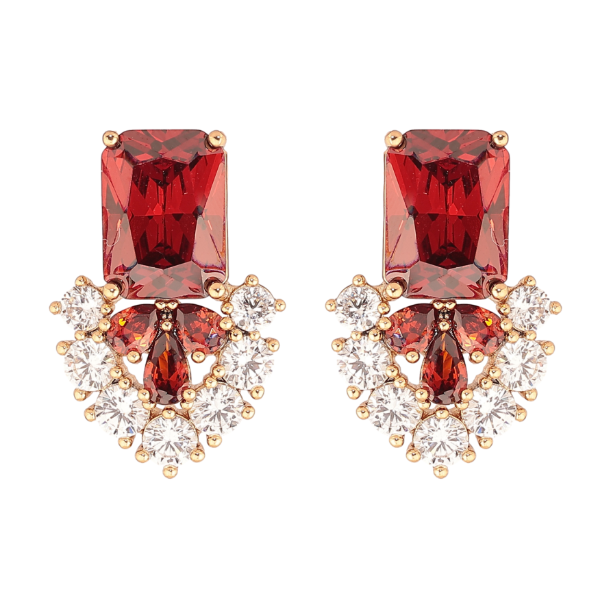 Сережки Xuping Позолота 18K пусети «Візерунок з червоних кристалів» фото №1