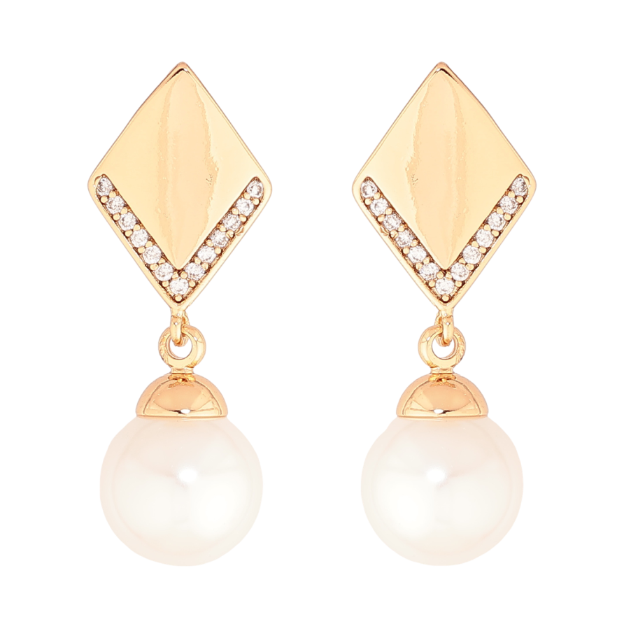 Сережки Xuping Позолота 18K пусети «Ромби з перлинними підвісками» фото №1