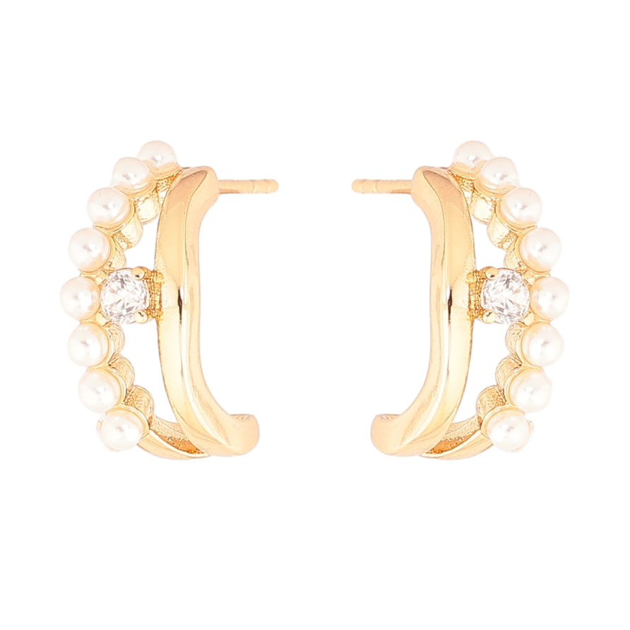 Серьги Xuping Позолота 18K пусеты Дуги с жемчужинками фото №1