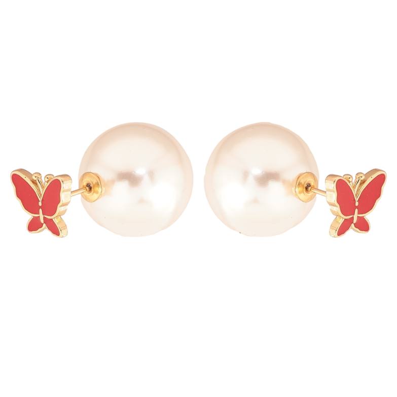 Сережки Xuping Позолота 18K пусети-джекети «Перлини та метелики з червоною емаллю» ø 17мм фото №9