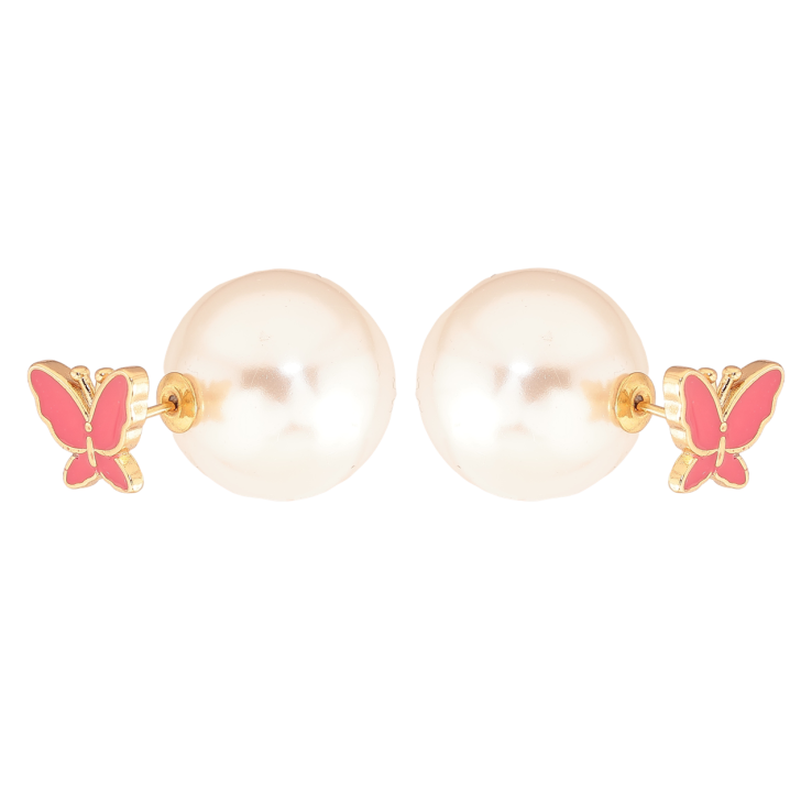 Сережки Xuping Позолота 18K пусети-джекети «Перлини та метелики з рожевою емаллю» ø 17мм фото №25