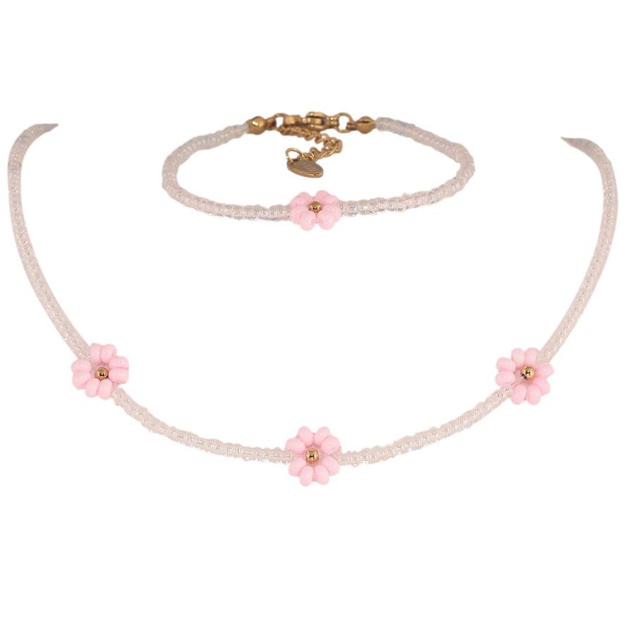 Набір дитячий Xuping TTM Stainless Steel Колір 14К Кольє Браслет «Квіточки з намистин» розмір 35-40см, Бр 16-19см фото №1