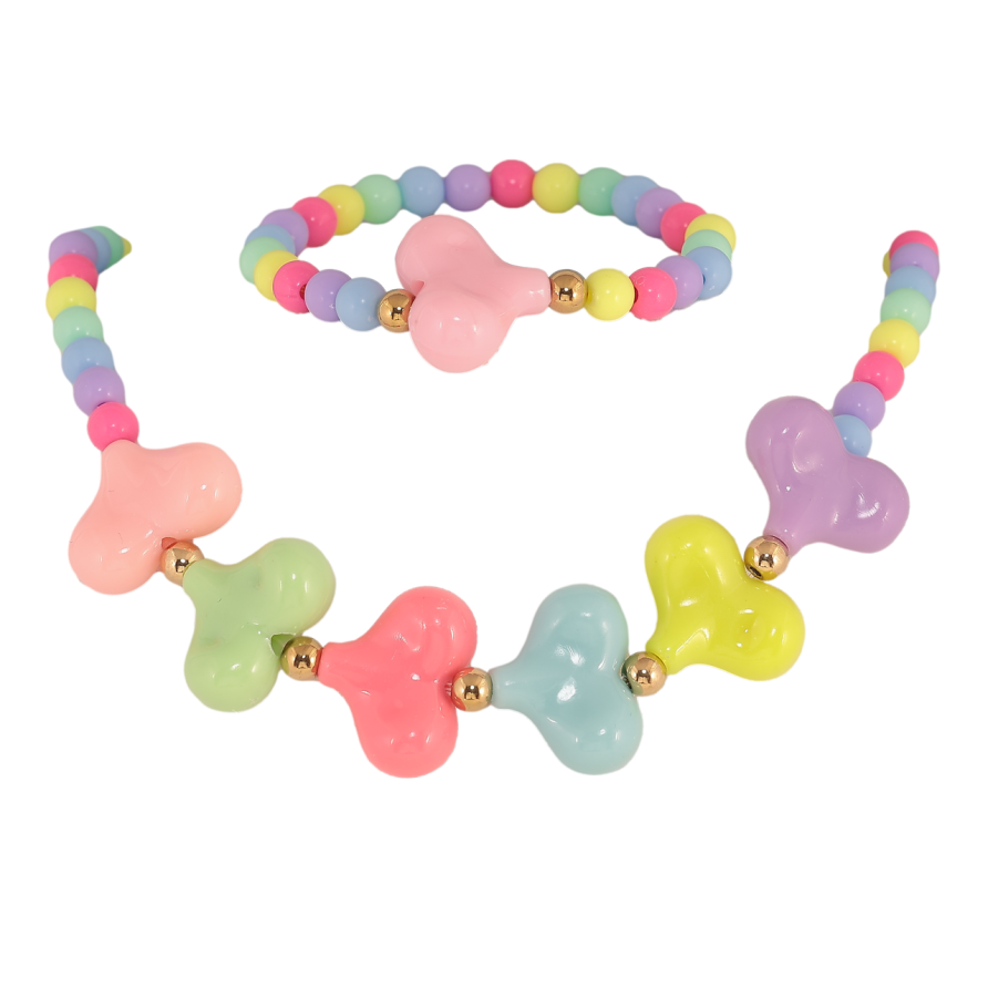 Набір дитячий Xuping TTM Stainless Steel Колір 14К Кольє Браслет «Різнокольорові сердечка» на гумці фото №1