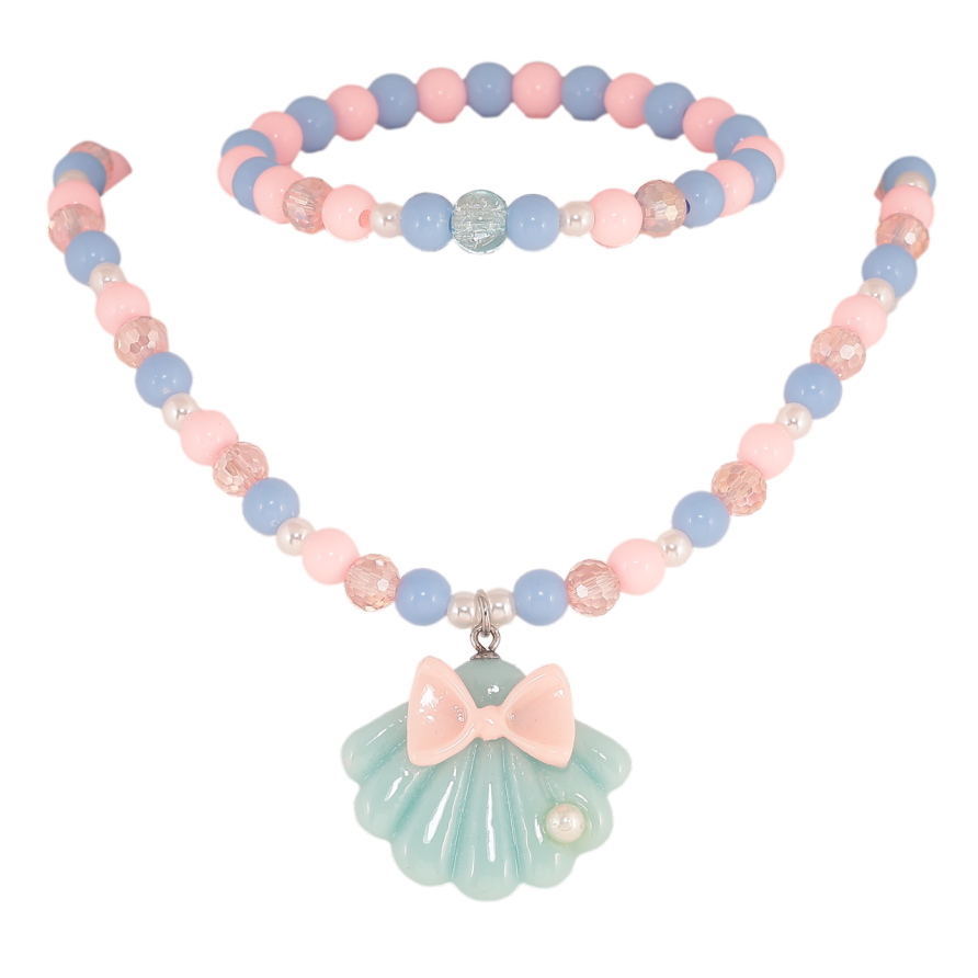 Набір дитячий Xuping TTM Stainless Steel Колір Родій Намисто Браслет «Кольорові намистини з мушлею» на гумці фото №1