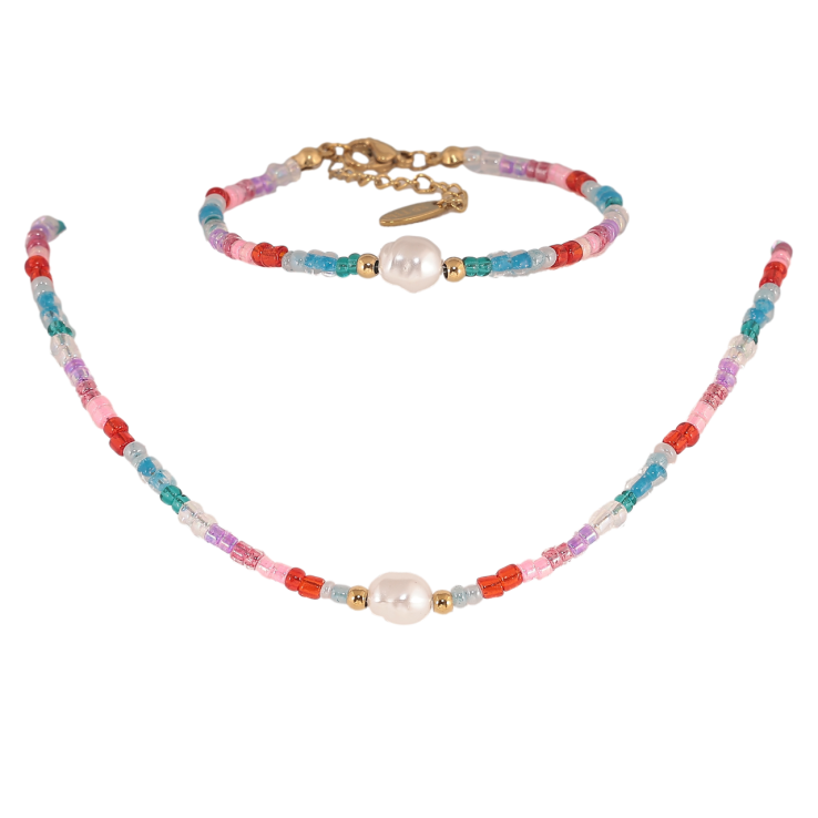 Набір дитячий Xuping TTM Stainless Steel Колір 14К Кольє Браслет «Кольорові намистини» розмір 38-43см, Бр 16-19см фото №12