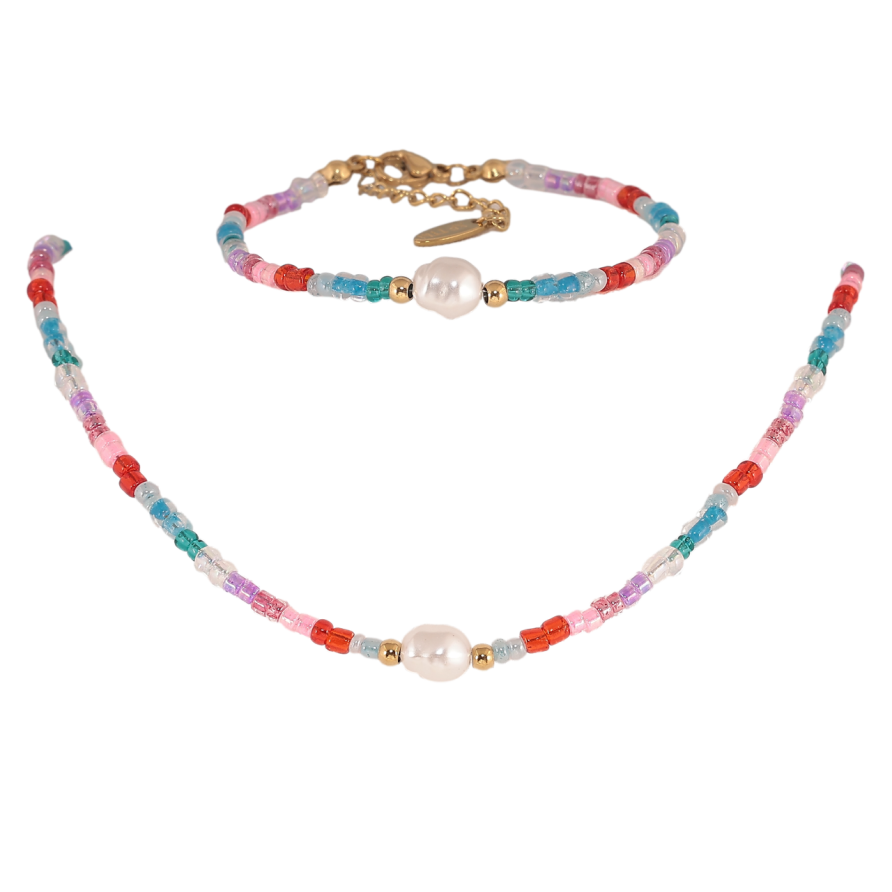 Набор детский Xuping TTM Stainless Steel Цвет 14К Колье Браслет Цветные бусины размер 38-43см, Бр 16-19см фото №1