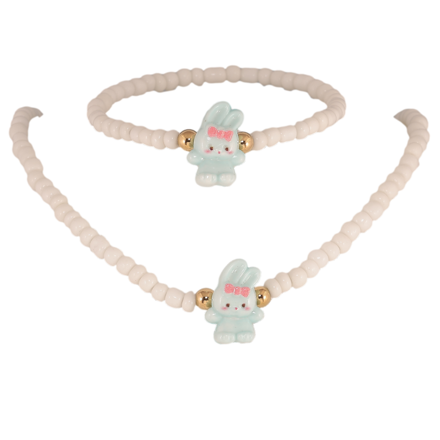 Набір дитячий Xuping TTM Stainless Steel Колір 14К Кольє Браслет «Зайчик» на гумці фото №1