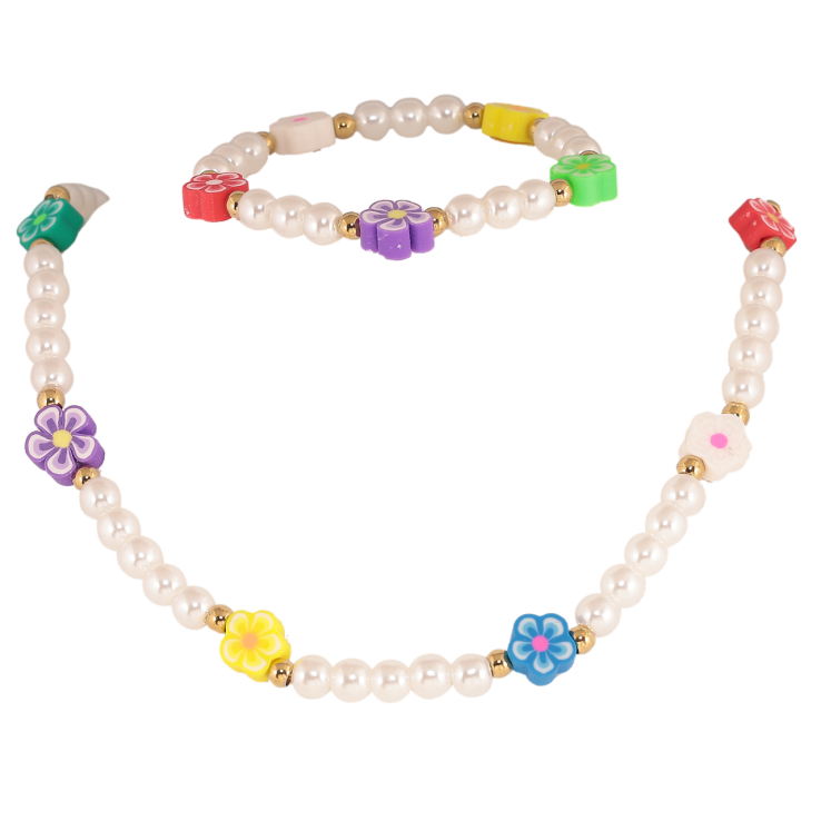 Набір дитячий Xuping TTM Stainless Steel Колір 14К Кольє Браслет «Квіточки» на гумці фото №13