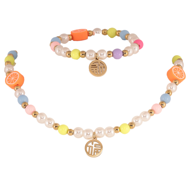 Набір дитячий Xuping TTM Stainless Steel Колір 14К Кольє Браслет «Апельсин» на гумці фото №7