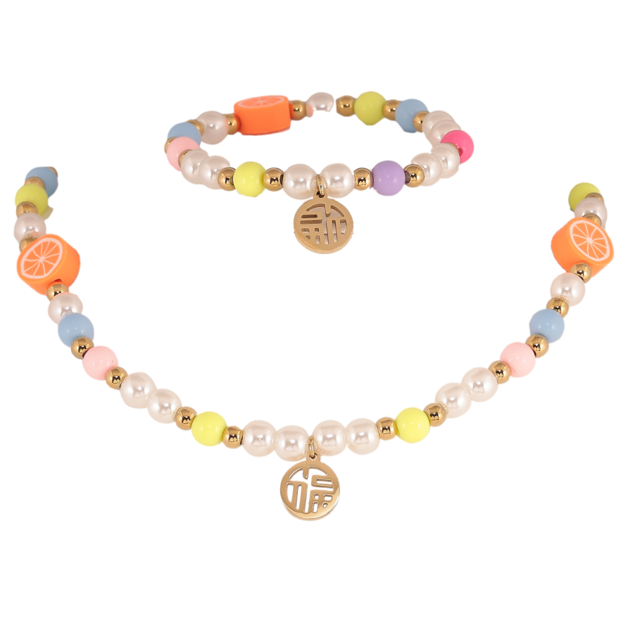 Набір дитячий Xuping TTM Stainless Steel Колір 14К Кольє Браслет «Апельсин» на гумці фото №1