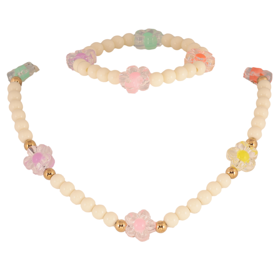 Набір дитячий Xuping TTM Stainless Steel Колір 14К Кольє Браслет «Квіточки» розмір 38-44см, Бр на гумці фото №1