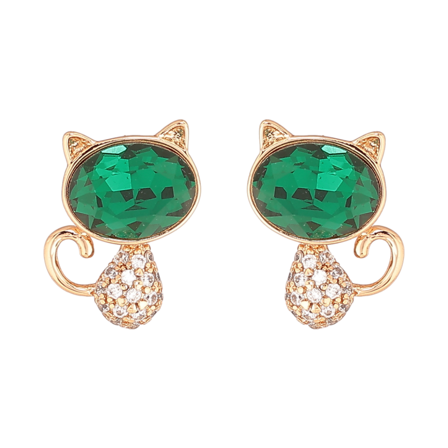 Сережки Xuping колір 18К з кристалами Swarovski пусети «Котики з кристалами Emerald» фото №1