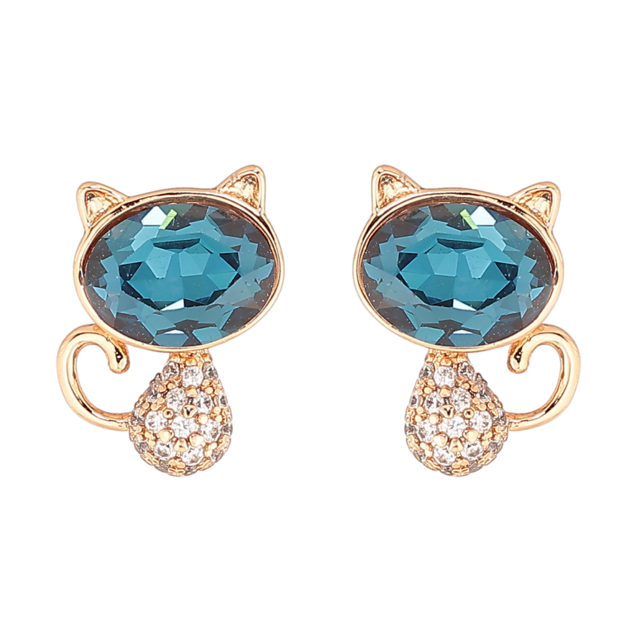 Сережки Xuping колір 18К з кристалами Swarovski пусети «Котики з кристалами Montana» фото №1