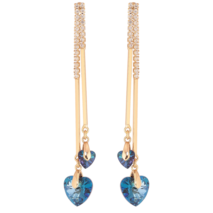 Сережки Xuping колір 18К з кристалами Swarovski пусети «Підвіски з кришталевими сердечками Metallic Blue» фото №3