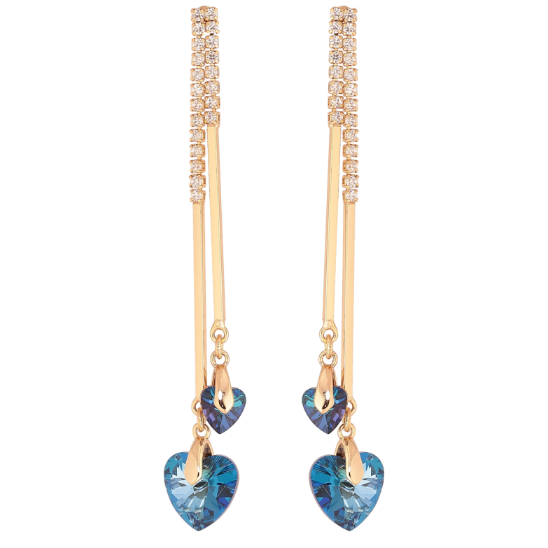 Сережки Xuping колір 18К з кристалами Swarovski пусети «Підвіски з кришталевими сердечками Metallic Blue» фото №1