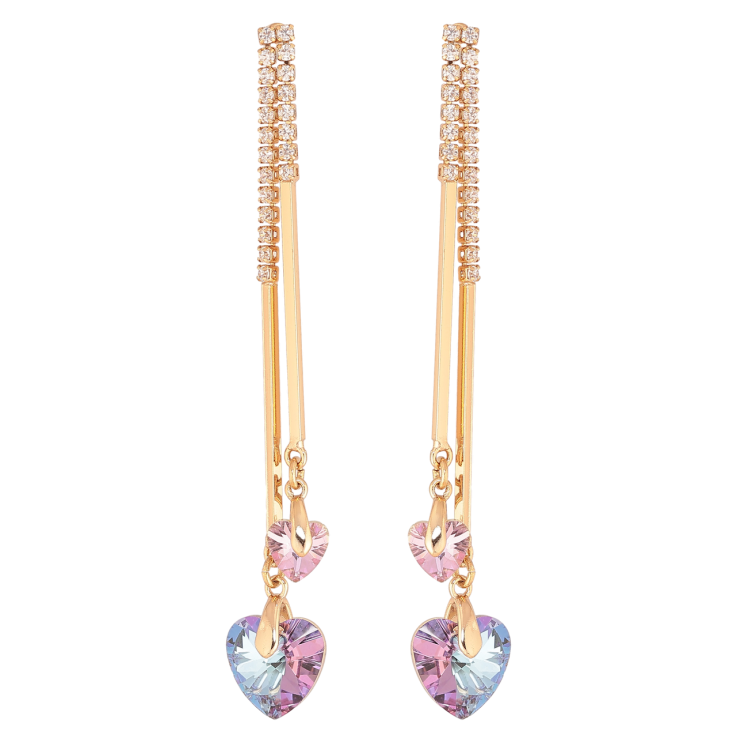 Сережки Xuping колір 18К з кристалами Swarovski пусети «Підвіски з кришталевими сердечками Paradise Shine» фото №2