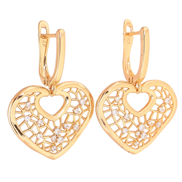 Серьги Xuping Позолота 18K английский замок Ажурные сердечки с кристаллами фото №19