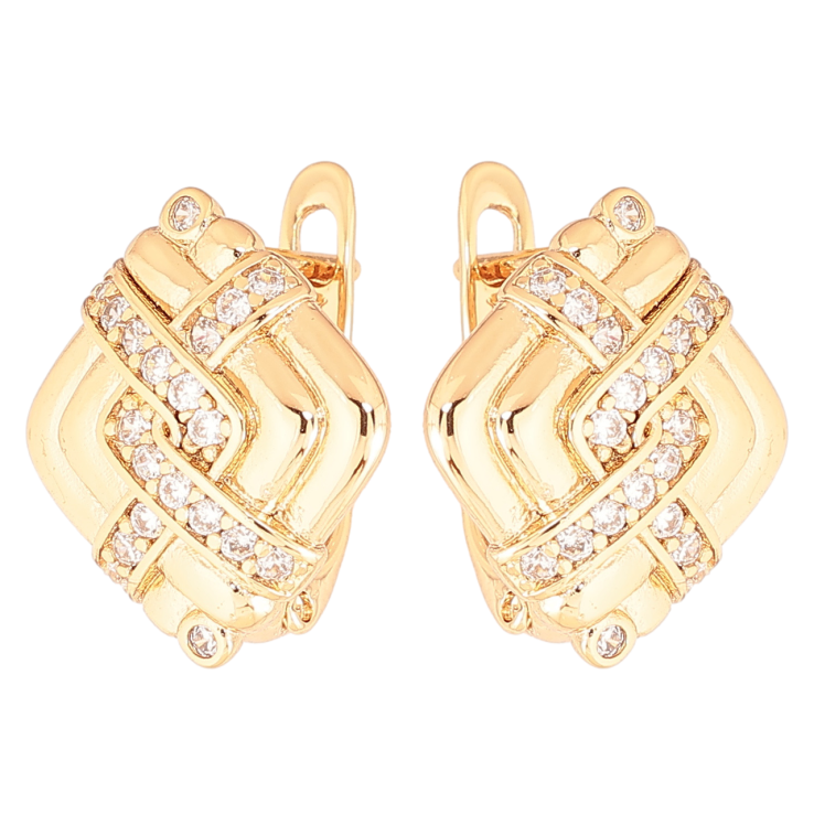 Серьги Xuping Позолота 18K английский замок Ромбовый узор с кристаллами фото №2