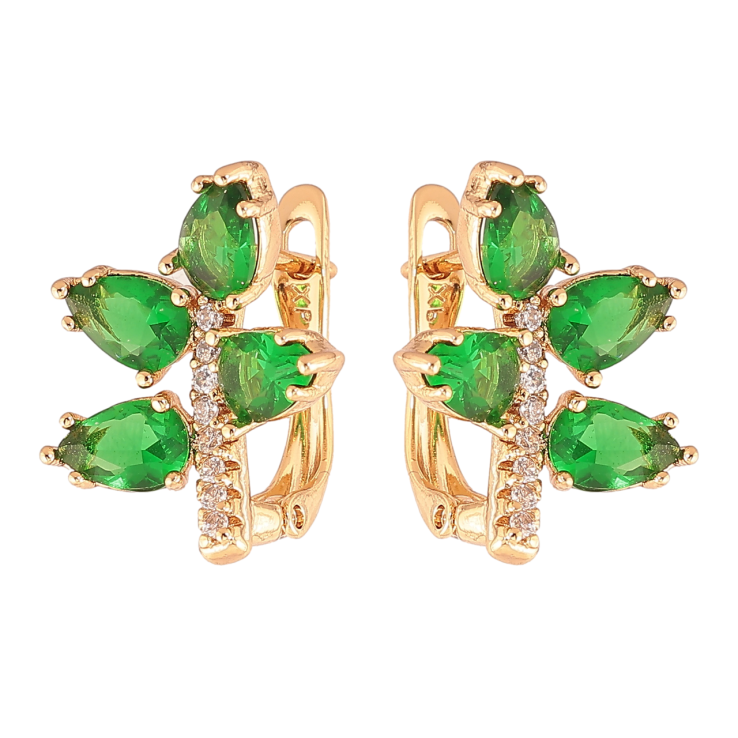 Серьги Xuping Позолота 18K английский замок Веточки с зелеными кристаллами фото №12
