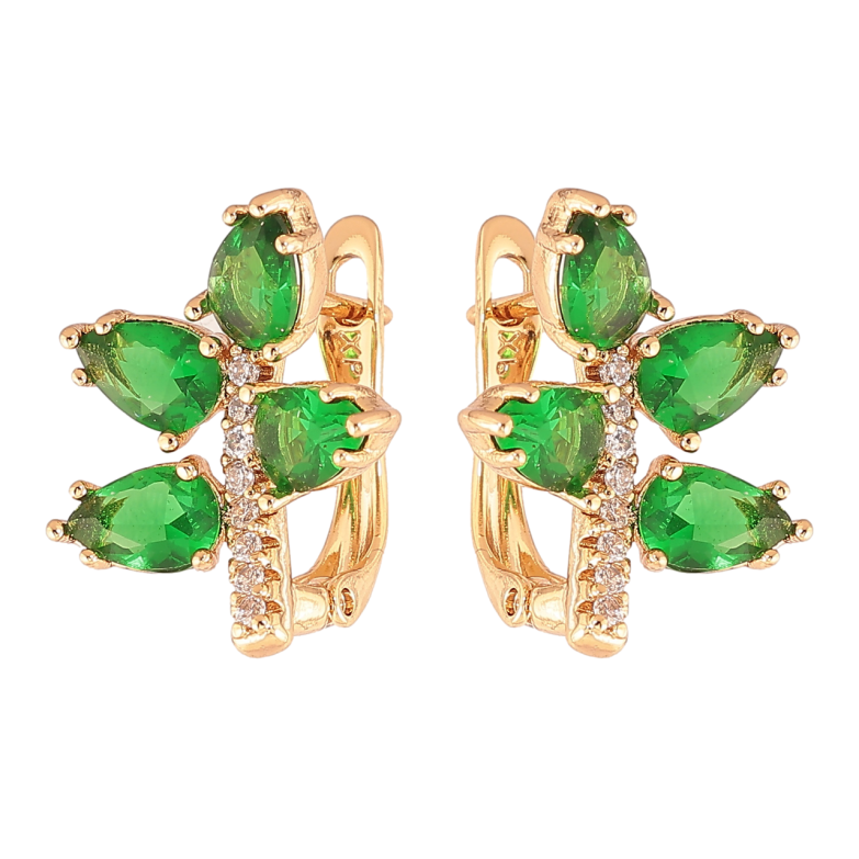 Серьги Xuping Позолота 18K английский замок Веточки с зелеными кристаллами фото №1