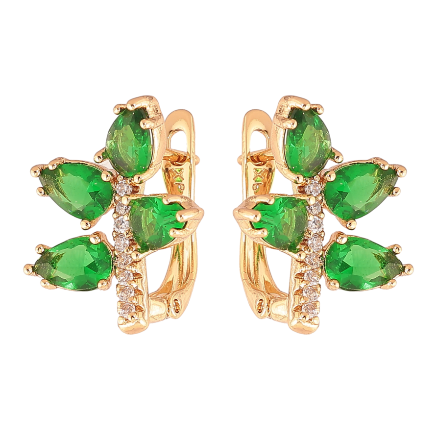 Серьги Xuping Позолота 18K английский замок Веточки с зелеными кристаллами фото №1