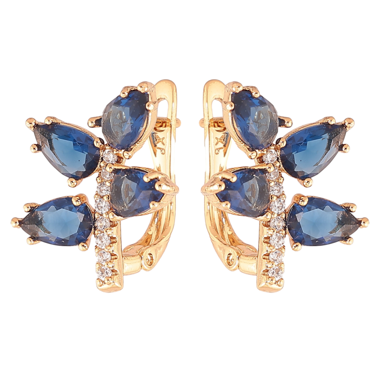 Серьги Xuping Позолота 18K английский замок Веточки с синими кристаллами фото №1 Серьги Xuping Позолота 18K английский замок Веточки с синими кристаллами фото №1
