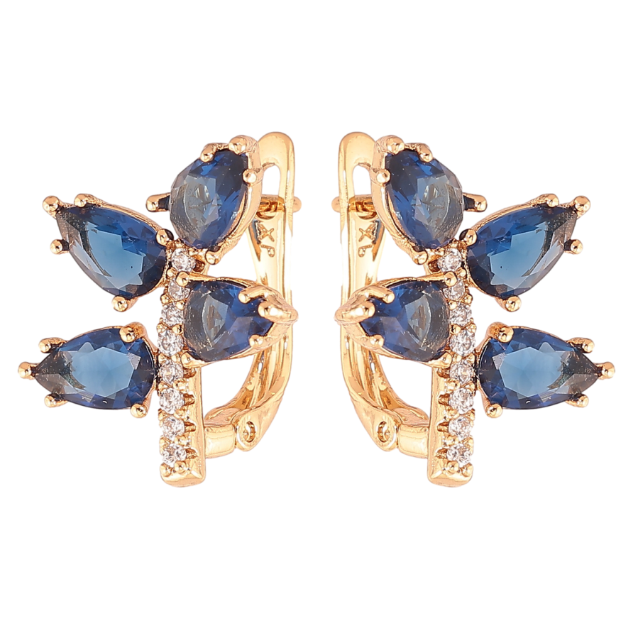 Серьги Xuping Позолота 18K английский замок Веточки с синими кристаллами фото №1 Серьги Xuping Позолота 18K английский замок Веточки с синими кристаллами фото №1