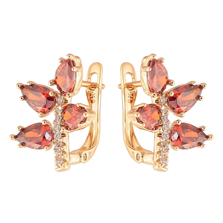 Серьги Xuping Позолота 18K английский замок Веточки с красными кристаллами фото №13