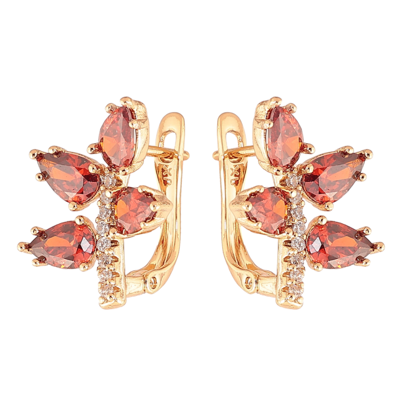 Серьги Xuping Позолота 18K английский замок Веточки с красными кристаллами фото №1 Серьги Xuping Позолота 18K английский замок Веточки с красными кристаллами фото №1