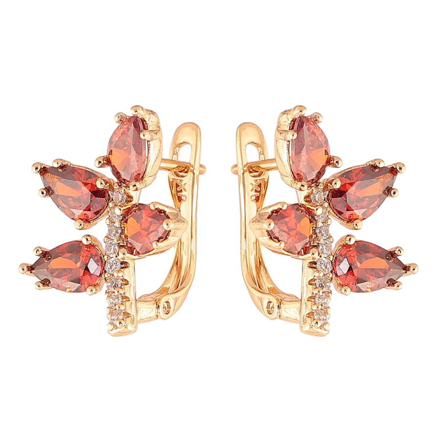 Серьги Xuping Позолота 18K английский замок Веточки с красными кристаллами фото №1 Серьги Xuping Позолота 18K английский замок Веточки с красными кристаллами фото №1