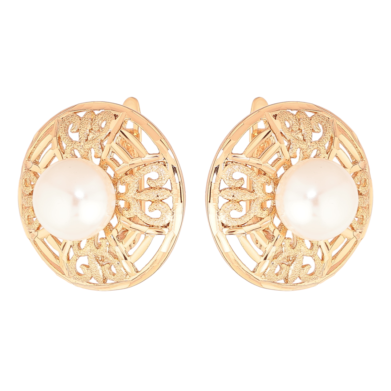 Серьги Xuping Позолота 18K английский замок Резные круги с жемчужинами фото №1 Серьги Xuping Позолота 18K английский замок Резные круги с жемчужинами фото №1