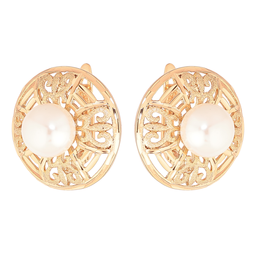 Серьги Xuping Позолота 18K английский замок Резные круги с жемчужинами фото №1