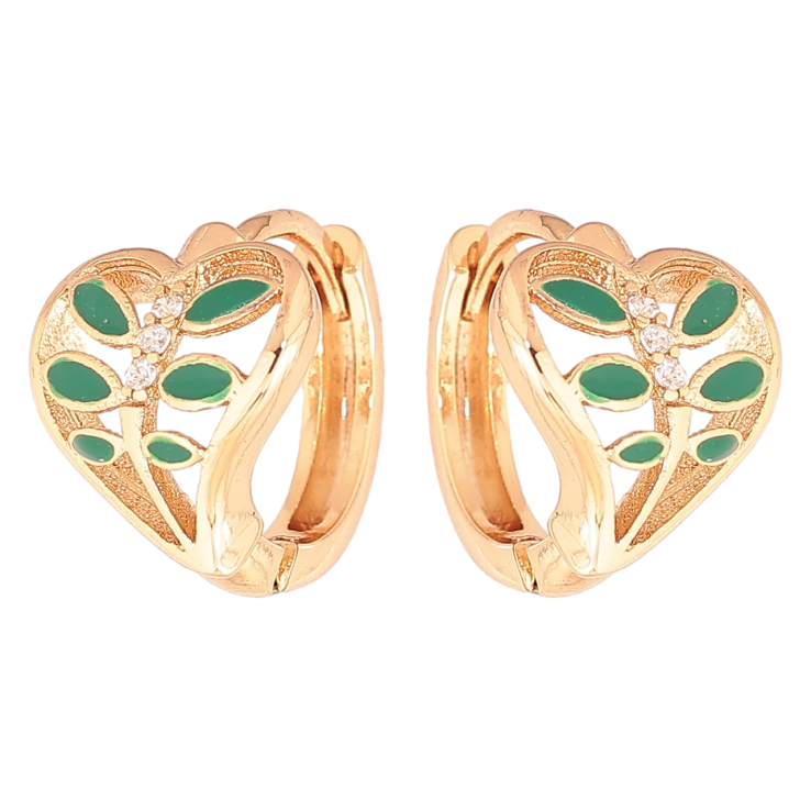 Сережки Xuping Позолота 18K колечка «Сердечка з візерунком зеленою емаллю» фото №18