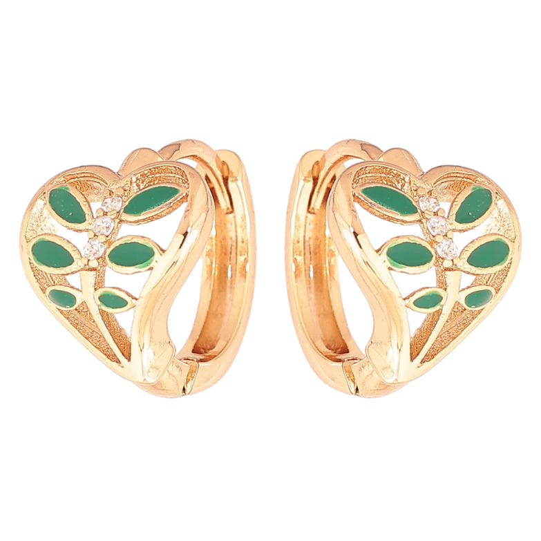Серьги Xuping Позолота 18K колечки Сердечки с узором зеленой эмалью фото №1