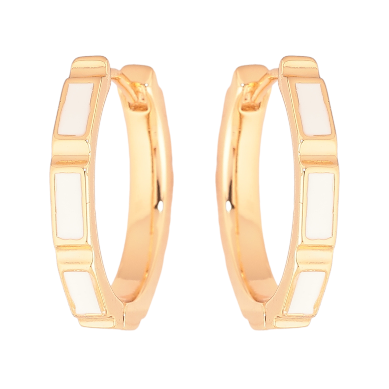 Серьги Xuping Позолота 18K колечки Узор с белой эмалью фото №3 Серьги Xuping Позолота 18K колечки Узор с белой эмалью фото №3