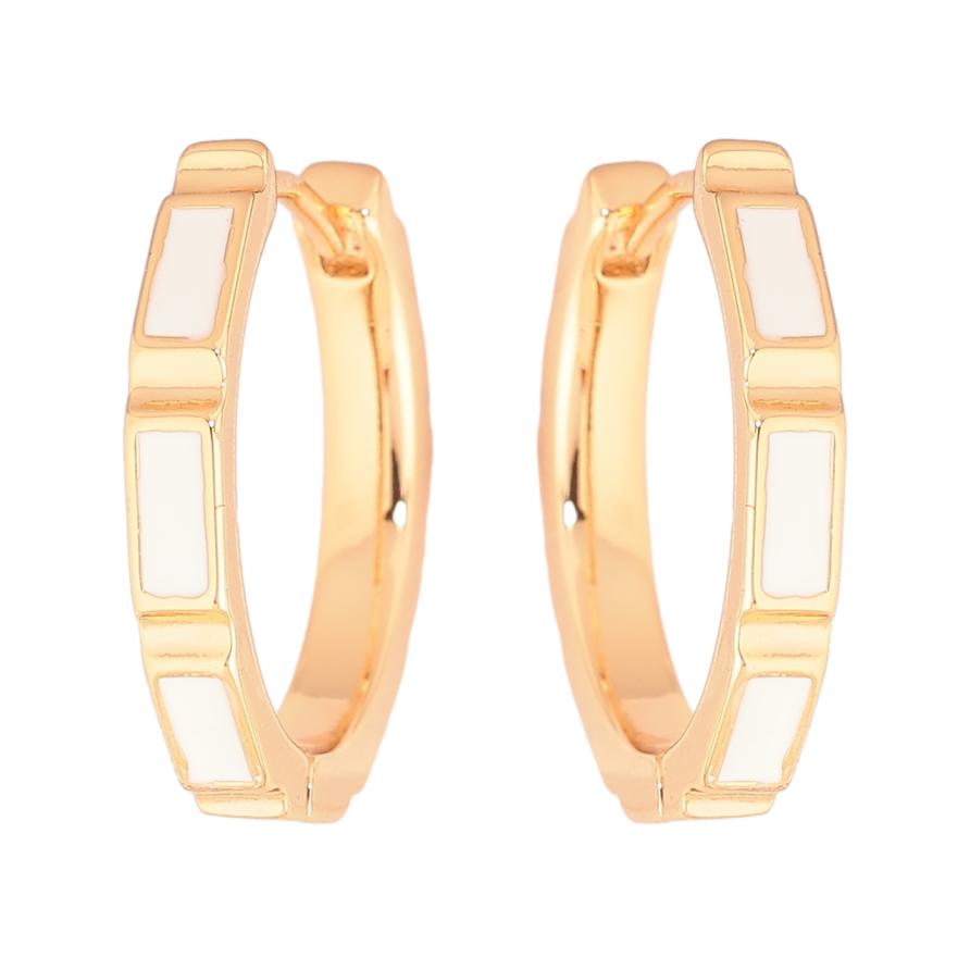 Серьги Xuping Позолота 18K колечки Узор с белой эмалью фото №1 Серьги Xuping Позолота 18K колечки Узор с белой эмалью фото №1