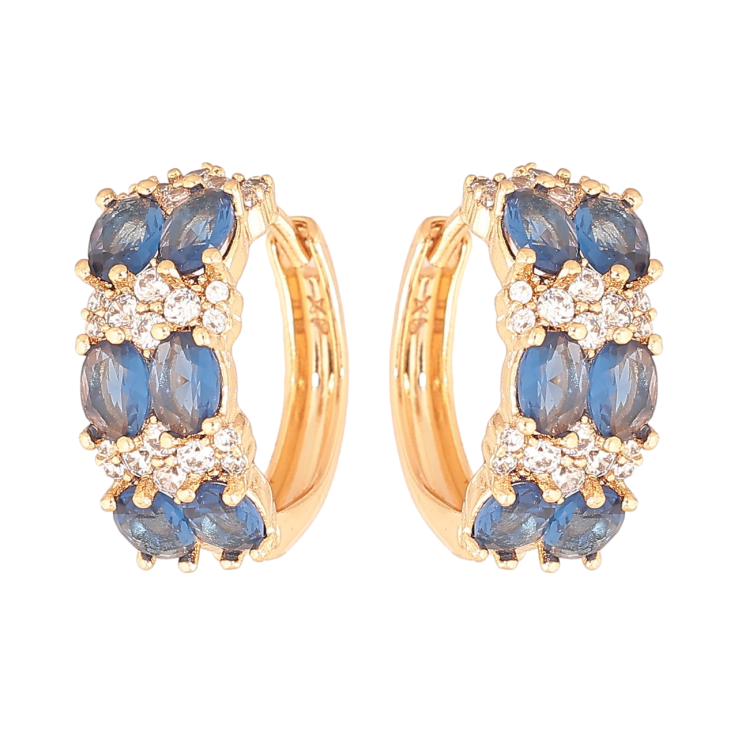 Серьги Xuping Позолота 18K колечки Инкрустация бело-синими кристаллами фото №6