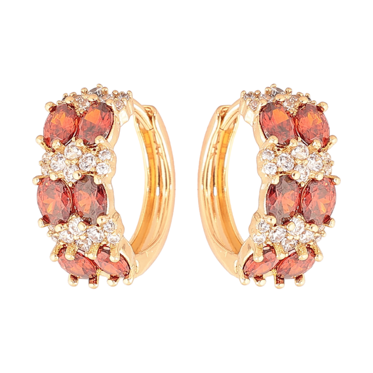 Серьги Xuping Позолота 18K колечки Инкрустация бело-красными кристаллами фото №7