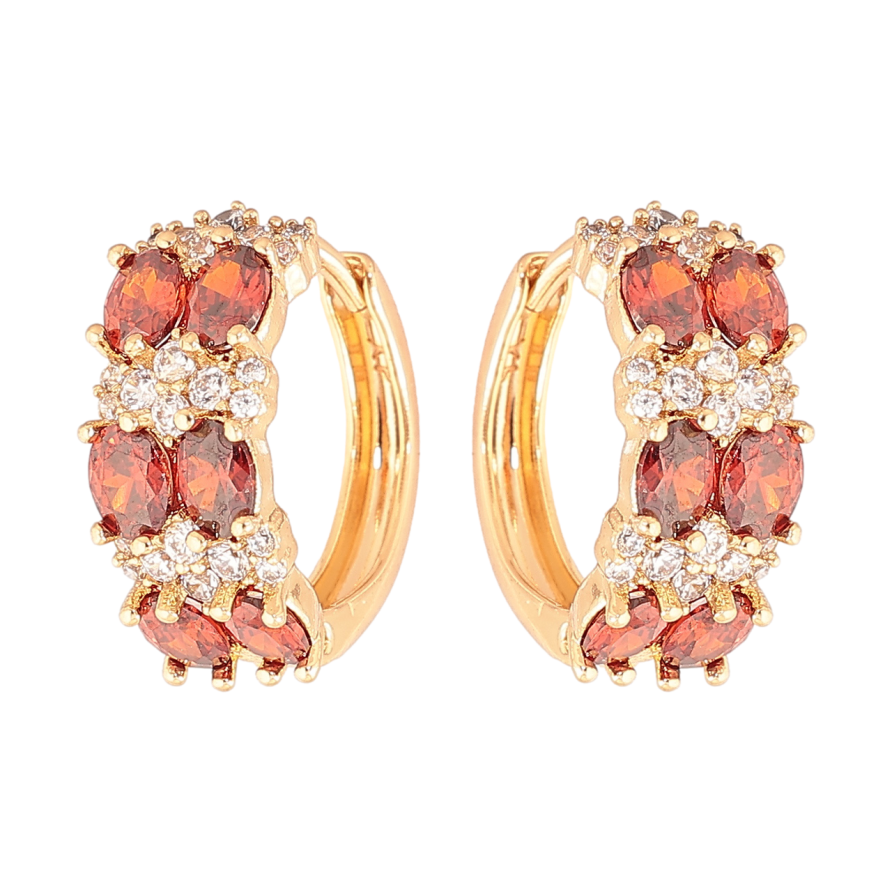 Серьги Xuping Позолота 18K колечки Инкрустация бело-красными кристаллами фото №1